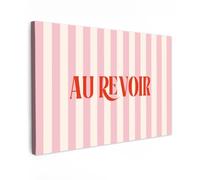 OnlyWow© Toile Extérieur 90x60 cm Original Mur Tableau Decoration Murale Peinture Tableaux Impression Art Mural Deco Décoratif Muraux Rose pâle - Rouge - Rayures - Au Revoir