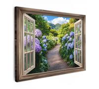 OnlyWow© Toile Extérieur Original Mur Tableau Decoration Murale Peinture | 80x60 cm - Tableaux Impression Art Mural Deco Décoratif Muraux Aperçu - Hortensia - Chemin - Nature