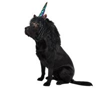 Onmygogo Costume de renne drôle d'élan pour chien, perruque mignonne en fourrure pour Halloween, Noël, accessoires de vêtements pour animaux de compagnie (licorne-noir, taille L)