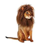Onmygogo Lion Crinière pour Chats - Perruque en Fourrure pour Halloween et Noël - Accessoire pour vêtements pour Animaux de Compagnie (Medium, Le café)