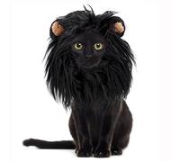 Onmygogo Lion Crinière pour Chats - Perruque en Fourrure pour Halloween et Noël - Accessoire pour vêtements pour Animaux de Compagnie (Medium, Noir)