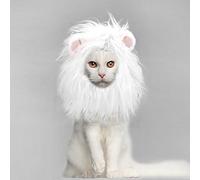 Onmygogo Lion Crinière pour Chats - Perruque en Fourrure pour Halloween et Noël - Accessoire pour vêtements pour Animaux de Compagnie (Small, Blanc)