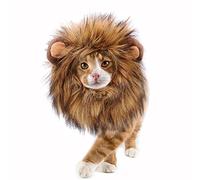 Onmygogo Lion Crinière pour Chats - Perruque en Fourrure pour Halloween et Noël - Accessoire pour vêtements pour Animaux de Compagnie (Small, Marron)