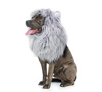 Onmygogo Lion Crinière pour Chiens - Perruque en Fourrure pour Halloween et Noël - Accessoire pour vêtements pour Animaux de Compagnie (Large, Gris)