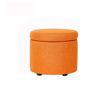 ONMYJFD Tabouret ottoman avec rangement - Petit pouf repose-pieds - Organisation des jouets - Pieds en bois massif - Tissu coton - Table d'appoint (orange)
