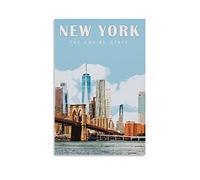 ONOTIO Poster de voyage vintage New York Empire State sur toile Motif lac 30 x 45 cm