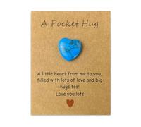 Onperpoe Câlin de poche avec carte - Jeton en forme de cœur bleu turquoise - Cadeau d'amitié pour femme - Cadeau de poche pour bonne chance, relation longue distance, cadeau « Thinking of You » pour