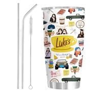 Onperpoe Gilmore Girls Gobelet isotherme avec paille, en acier inoxydable, 50 g, avec anse, couvercle et brosse de nettoyage, anti-fuite, cadeau pour amis, famille et filles fans de Gilmore Girls