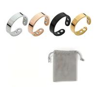 Onperpoe Lot de 4 bagues de thérapie magnétique en acier inoxydable avec pochette en velours, drainage lymphatique, anneau vital pour la ménopause et la relaxation, bague d'acupression magnétique