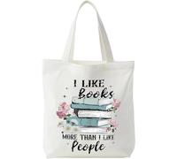 Onperpoe Sac en tissu imprimé avec inscription « I LIKE Books » - Sac fourre-tout pour femme - Sac à provisions esthétique en coton - Sac en toile - Cadeau pour les amateurs de livres - 40 x 35 cm