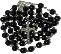 ONRAGT Chapelet Homme Femme, Chapelet de Communie Filles Garçons, Collier de Perles Cadeau Bapteme Chapelet pour Parents, Amis, Enfants Parfait Cadeau (Noir)