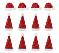 ONRAGT Mini Bonnet de Noël, 12 Pièces Rouge Petit Bonnet Noel Brillant Mini Décoration de Noël Petit Christmas Hat pour Arbre de Noël, Cadeau de Noël, Bricolage, 4,9 x 2,7 Pouces