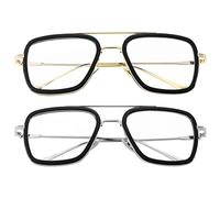 Onrtry Tony Stark Lunettes anti-lumière bleue pour homme et femme avec monture en métal rétro Iron Man Spider-Man, Cadre noir doré A5 + cadre noir argenté, M
