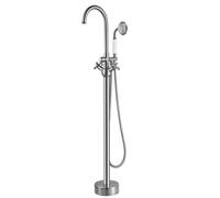 OnSaya Freestanding Bathtub Faucet,Tub Filler with Handheld Shower,Brass Bathroom Tub Faucets Double Handle Mixer Taps Swivel Spout (Color : Silver)