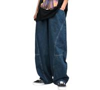 Onsoyours Baggy Jeans pour Hommes Y2K Boyfriend Mode Taille Haute Casual Loose Denim Cargo Pantalon avec Poches Hip Hop Straight Leg Délavé E1 Bleu 3XL