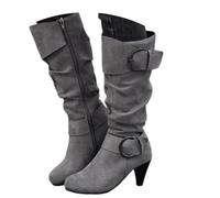 Onsoyours Botte Hautes Femme Botte Cuissarde Daim avec Bloc Talon Slip-on Causal Automne Hiver Longue Boots Confortable Botte Equitation A Gris 38 EU