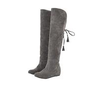 Onsoyours Bottes Cuissardes Femmes Casual PU Cuir Haute Stretch Cuissardes Bottes Slim Fit À Lacets Chevalier Bottes sur Les Bottes de Genou A Gris 38 EU