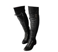 Onsoyours Bottes Cuissardes Femmes Casual PU Cuir Haute Stretch Cuissardes Bottes Slim Fit À Lacets Chevalier Bottes sur Les Bottes de Genou B Noir 43 EU