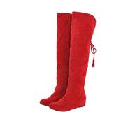 Onsoyours Bottes Cuissardes Femmes Casual PU Cuir Haute Stretch Cuissardes Bottes Slim Fit À Lacets Chevalier Bottes sur Les Bottes de Genou A Rouge 41 EU