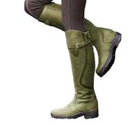 Onsoyours Bottes Hautes Rétro pour Femme Bottes en PU avec Boucle Bout Rond a Enfiler Imperméables Chaudes Automne et Hiver Vert 36 EU