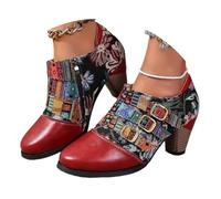 Onsoyours Bottes Imprimées Courtes pour Femme, Élégantes, Chunky Boots Retro, à Talons Hauts, de Cavalier Western A Rouge 36 EU