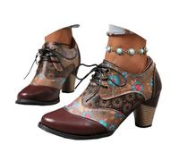 Onsoyours Bottes Imprimées Courtes pour Femme, Élégantes, Chunky Boots Retro, à Talons Hauts, de Cavalier Western A Vin Rouge 40 EU