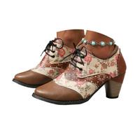 Onsoyours Bottes Imprimées Courtes pour Femme, Élégantes, Chunky Boots Retro, à Talons Hauts, de Cavalier Western A Kaki 38 EU