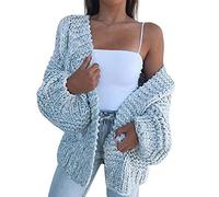 Onsoyours Cardigan en Grosse Tricot Manches Bouffantes Mode Décontracté Oversized Femme Gilet A Bleu XS