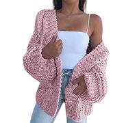 Onsoyours Cardigan en Grosse Tricot Manches Bouffantes Mode Décontracté Oversized Femme Gilet A Rose XL