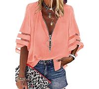 Onsoyours Chemisier Femme Col V Blouse Élégant Haut Manches Longues Tunique Ample Fluide Mousseline de Soie Chic Casual Vintage T-Shirt C Rose S