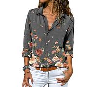 Onsoyours Chemisier Femme Élégant Col V Patchwork De Dentelle Blouse Chic Chemise en Mousseline Tee Shirt Basique Boutons Hauts Plage Ample Tunique Tops (S, Y Gris)