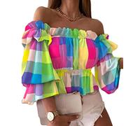 Onsoyours Chemisier Femme Epaule Dénudée Grande Taille Blouse Haut Sexy Top Epaule Nu Chemisier Col Bandeau Tee-Shirt Imprimée Fleurie Fluide Chic Tops E Vert M