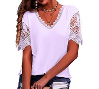 Onsoyours Chemisier Femme Sexy Chic Hauts À Manches Courtes Dentelle Ample Tunique Blouse Elégante Mode Col V Shirt Tops Imprimé D'été Vintage Basique Pull Top A Violet L