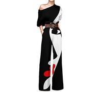 Onsoyours Combinaison Jumpsuit Femme Manches Longues Jumpsuit Playsuit Combishorts Impression Couleur Unie Overalls Rompers Décontractées pour Dame C Blanc XL