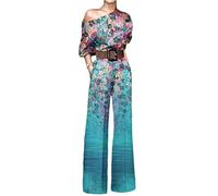 Onsoyours Combinaison Jumpsuit Femme Manches Longues Jumpsuit Playsuit Combishorts Impression Couleur Unie Overalls Rompers Décontractées pour Dame C Bleu M