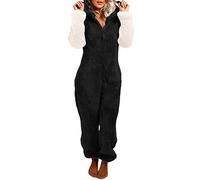 Onsoyours Combinaison Pyjama Polaire Femme à Capuche Automne Hiver Chaud Manches Longues Couleur Unie Onesies Vêtements d'Intérieur Une Pièce C Noir XS