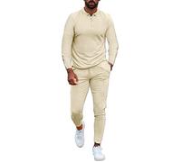 Onsoyours Ensemble Homme 2 pièces Manche Longue Pantalon Couleur Unie Jogging Survêtement de Sport pour Hommes Confortable Survêtement B Beige S