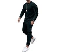 Onsoyours Ensembles de Survêtement 2 Pièces Homme Grande Taille T-Shirt Manches Longues et Longue Pantalons pour Sports Jogging Décontractée Tracksuit Pas Cher A Noir M