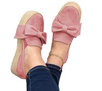 Onsoyours Espadrille Plateforme Femmes Chaussures de Toile Mode Casual Espadrilles Rayure Noeud Papillon Bout Fermé Confortable Loafers Sneakers A Rose 39 EU