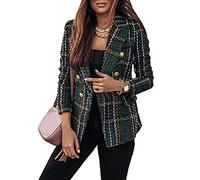 Onsoyours Femme Blazer à Carreaux Élégant Manches Longues Slim Fit OL Bureau Affaires Veste De Costume Devant Ouvert Manteau Cardigan Blouson Jacket A Armée Verte M