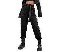 Onsoyours Femme Cargo Pantalon Streetwear Multi-Poches Gothique Pantalon Mode Hip Hop Taille Haute Punk Pantalons Long Harajuku Danse Bas de Survêtement B Noir XL