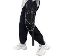 Onsoyours Femme Cargo Pantalon Streetwear Multi-Poches Gothique Pantalon Mode Hip Hop Taille Haute Punk Pantalons Long Harajuku Danse Bas de Survêtement E Noir XL