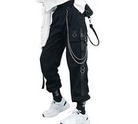 Onsoyours Femme Cargo Pantalon Streetwear Multi-Poches Gothique Pantalon Mode Hip Hop Taille Haute Punk Pantalons Long Harajuku Danse Bas de Survêtement A Noir L