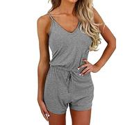 Onsoyours Femme Combinaison Pantalon Élégante Combishort Sexy Débardeur Bretelles Sarouel Pantalon Taille Jumpsuit Haute Épaules Nues A Gris 38