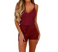 Onsoyours Femme Combinaison Pantalon Élégante Combishort Sexy Débardeur Bretelles Sarouel Pantalon Taille Jumpsuit Haute Épaules Nues A Vin Rouge 38