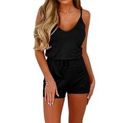 Onsoyours Femme Combinaison Pantalon Élégante Combishort Sexy Débardeur Bretelles Sarouel Pantalon Taille Jumpsuit Haute Épaules Nues A Noir 38