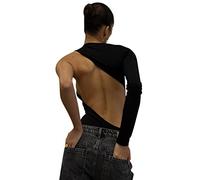 Onsoyours Femme Crop T-Shirt Casual À Manches Longues Vintage Sexy Backless Cut Out T-Shirt Court D'été Slim Fit Décontractée Blouse Fille Haut Chic Tunique Sport Crop Tops A Noir XS