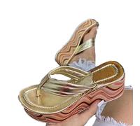 Onsoyours Femme Été Plateforme Tongs Chaussures Confortable Sandales Plages Claquettes Semelle Antidérapante Matelassée Bout Ouvert Flip Flop à Muffin A Or 37 EU