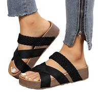 Onsoyours Femme Été Sandales Compensées Mules Romaines Espadrilles Pantoufles Plateforme Bout Ouvert Tongs Pantoufles Plage Vacances Wedges Slippers Beach Sandals A Noir 39 EU