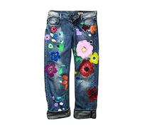 Onsoyours Femme Jean Slim Fit Stretch brodé Fleur Tournesol Jeans Femmes Floral Imprimé Taille Haute Hippie Pantalon Hip Hop Pantalon (Medium, Z1 Bleu)